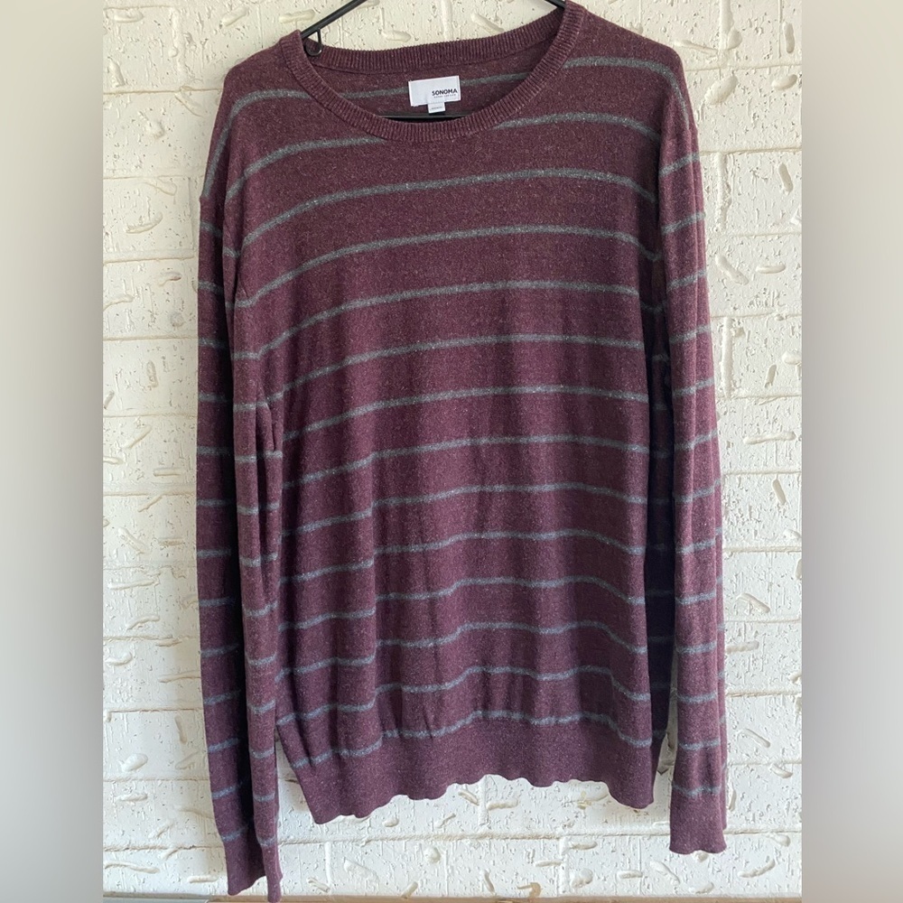 Sonoma Burgundy and Gray Knit Sweater